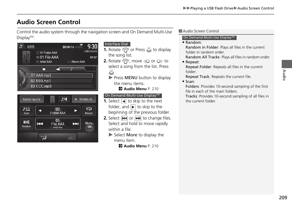 Audio screen control | Acura 2015 TLX - Navigation Manual (With Software Update) Ver. ST03 User Manual | Page 210 / 333