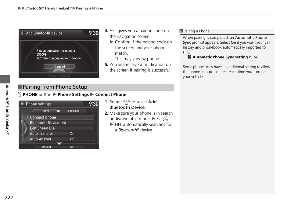 Pairing from phone setup | Acura 2015 TLX - Navigation Manual (With Software Update) Ver. ST03 User Manual | Page 223 / 333