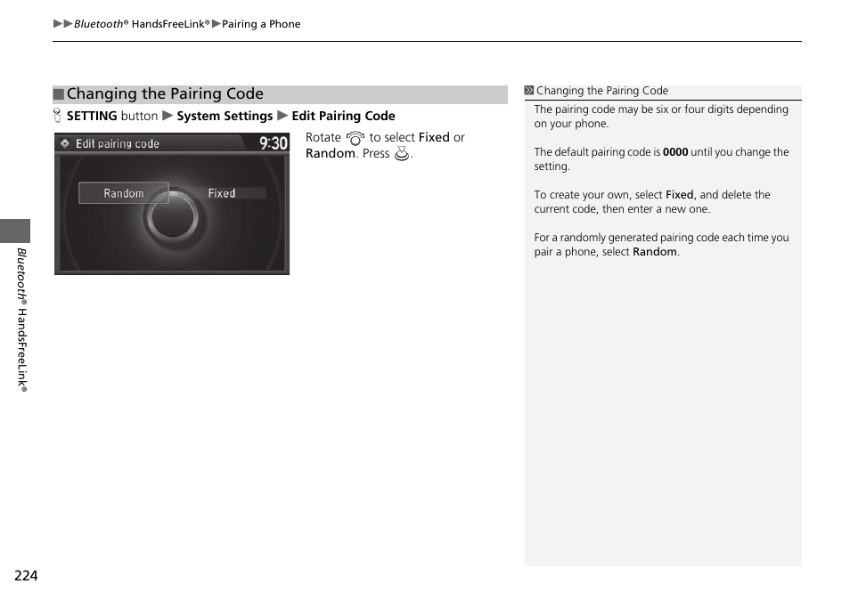 Changing the pairing code | Acura 2015 TLX - Navigation Manual (With Software Update) Ver. ST03 User Manual | Page 225 / 333