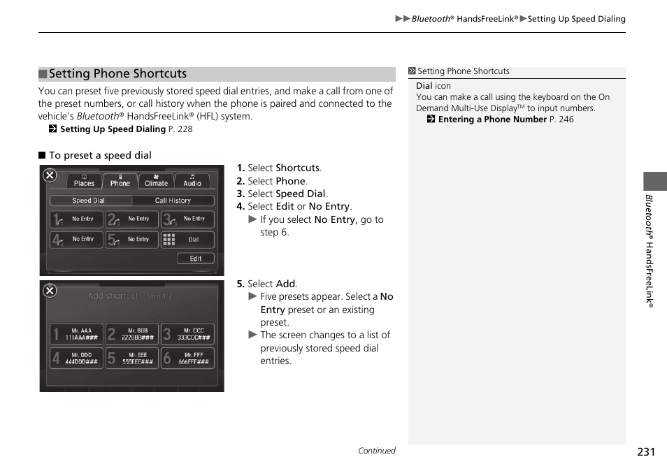 Setting phone shortcuts | Acura 2015 TLX - Navigation Manual (With Software Update) Ver. ST03 User Manual | Page 232 / 333