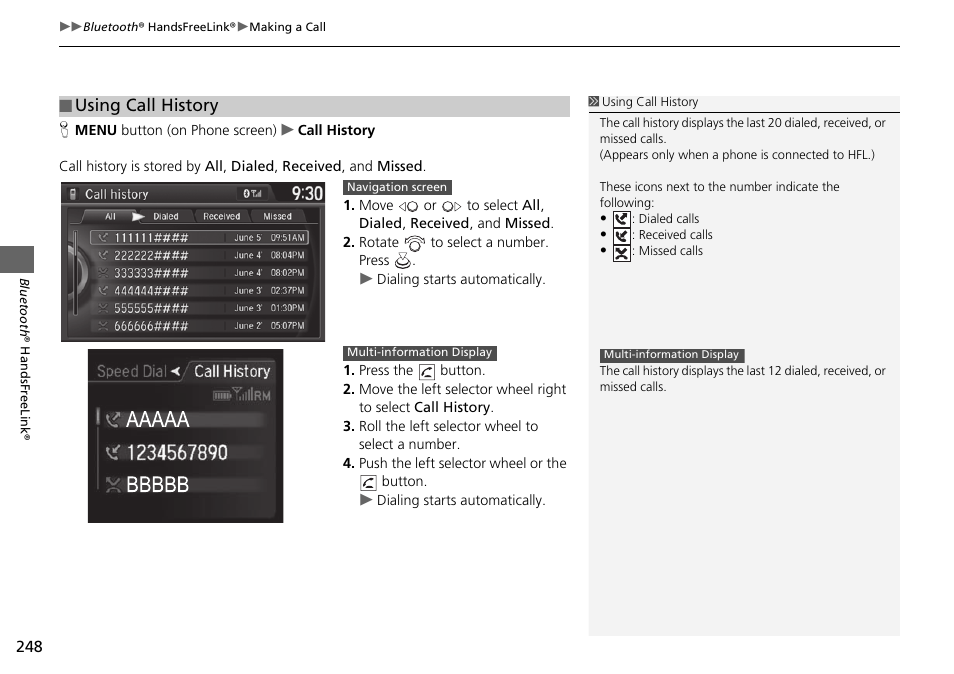 Using call history | Acura 2015 TLX - Navigation Manual (With Software Update) Ver. ST03 User Manual | Page 249 / 333