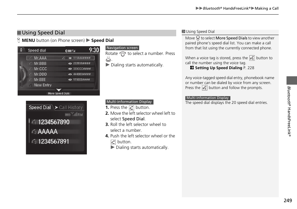 Using speed dial | Acura 2015 TLX - Navigation Manual (With Software Update) Ver. ST03 User Manual | Page 250 / 333