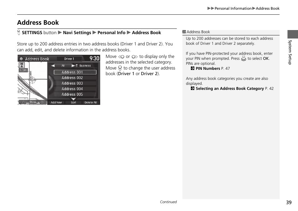 P39), Address book | Acura 2015 TLX - Navigation Manual (With Software Update) Ver. ST03 User Manual | Page 40 / 333