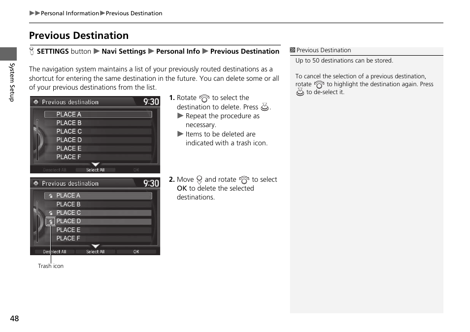 Previous destination | Acura 2015 TLX - Navigation Manual (With Software Update) Ver. ST03 User Manual | Page 49 / 333
