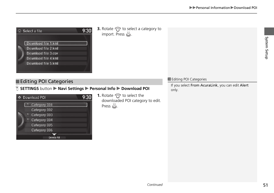 Editing poi categories | Acura 2015 TLX - Navigation Manual (With Software Update) Ver. ST03 User Manual | Page 52 / 333