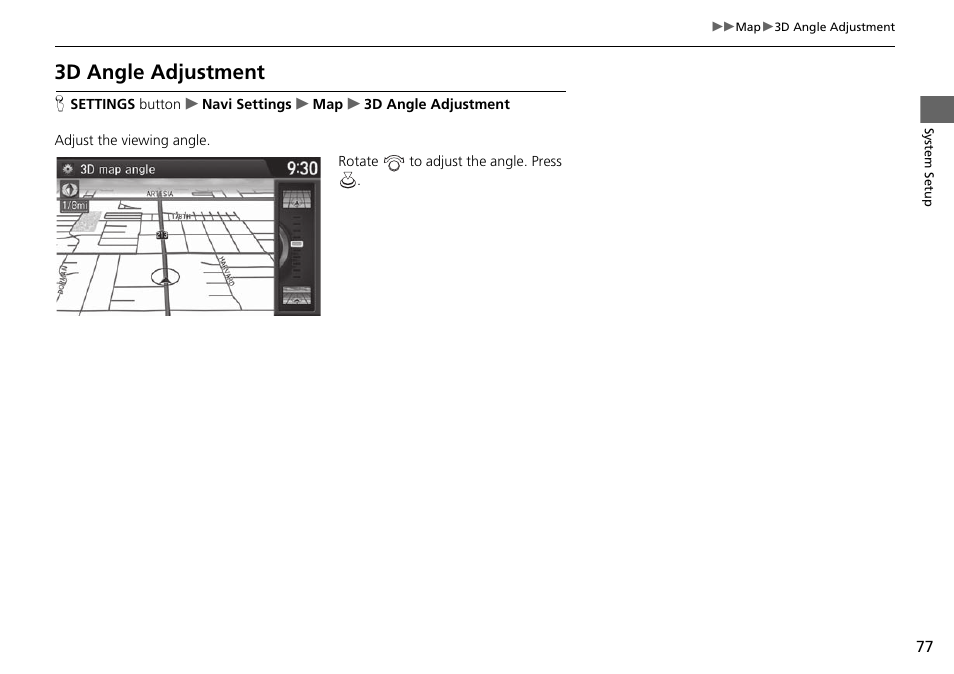 3d angle adjustment, 3d angle adjustment p. 77 | Acura 2015 TLX - Navigation Manual (With Software Update) Ver. ST03 User Manual | Page 78 / 333