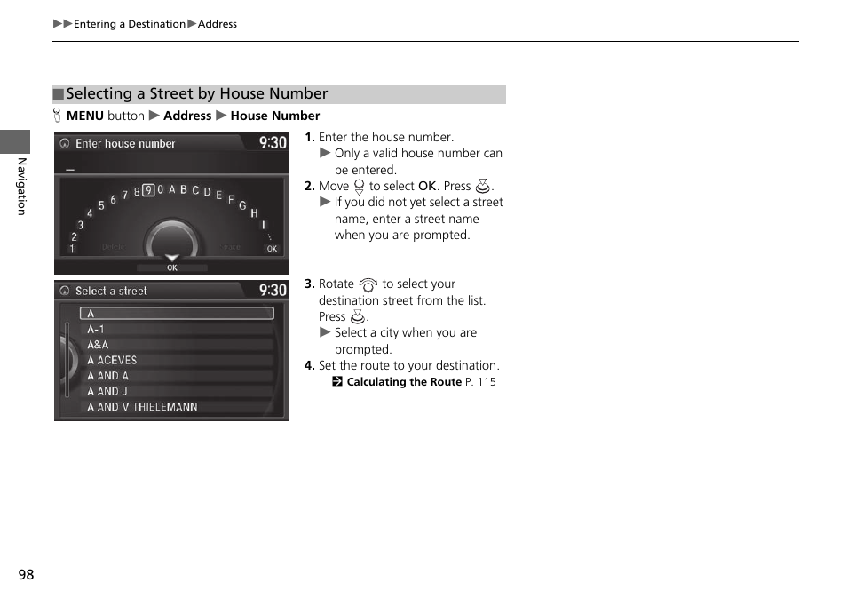 Selecting a street by house number | Acura 2015 TLX - Navigation Manual (With Software Update) Ver. ST03 User Manual | Page 99 / 333
