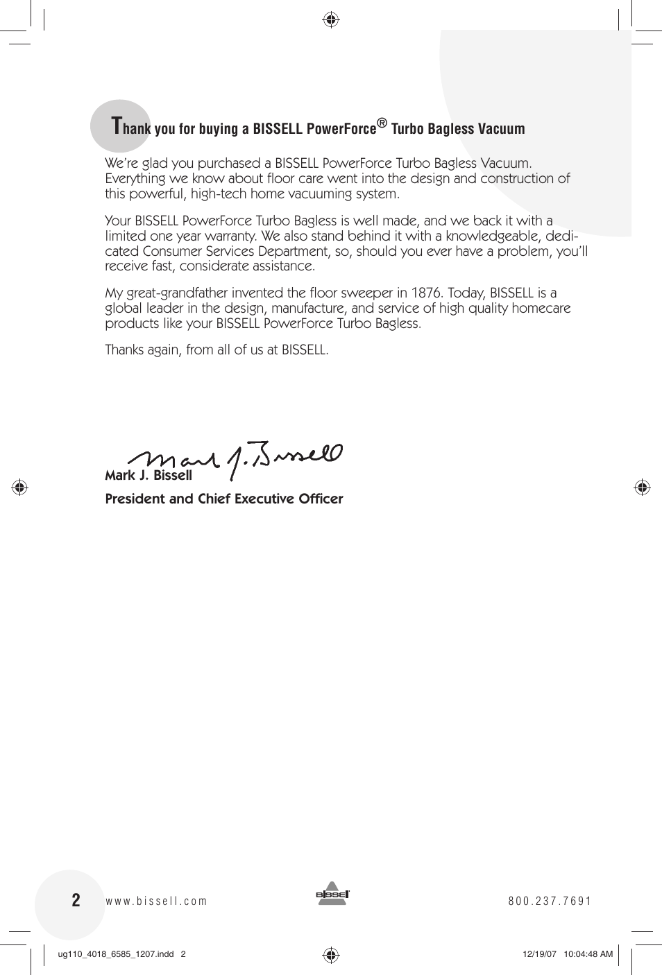 Bissell Powerforce Turbo bagless 6585 series User Manual | Page 2 / 16