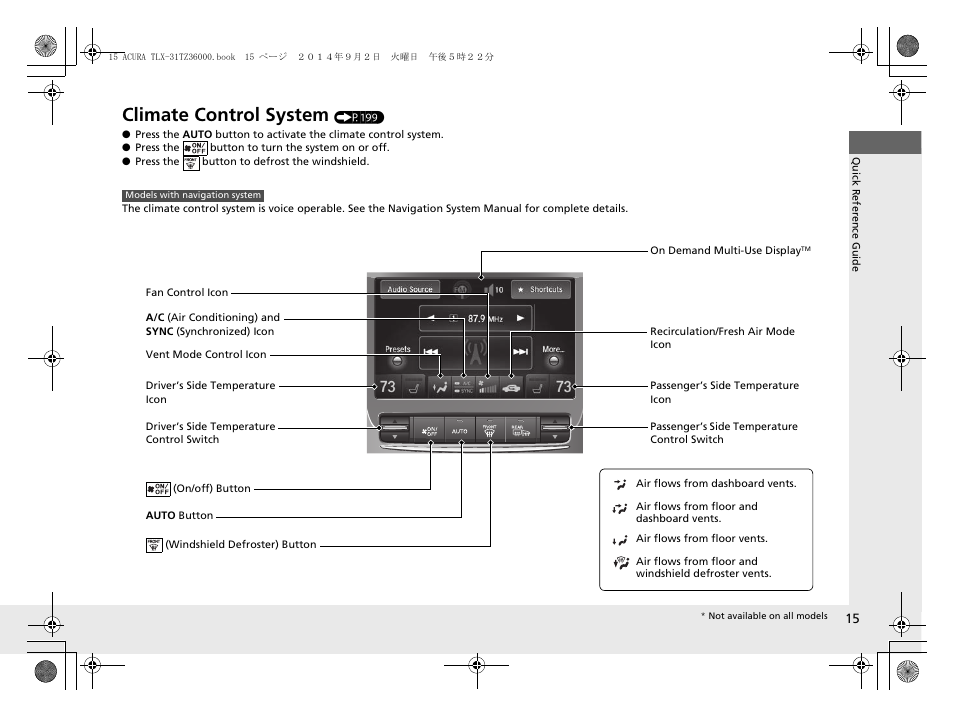 Climate control system | Acura 2015 TLX - Owner's Manual (Revised 12/13/2014) User Manual | Page 16 / 545
