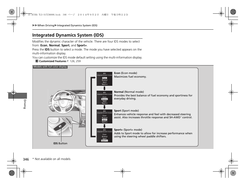 P346), Integrated dynamics system (ids), Integrated dynamics system (ids) p. 346 | Acura 2015 TLX - Owner's Manual (Revised 12/13/2014) User Manual | Page 347 / 545
