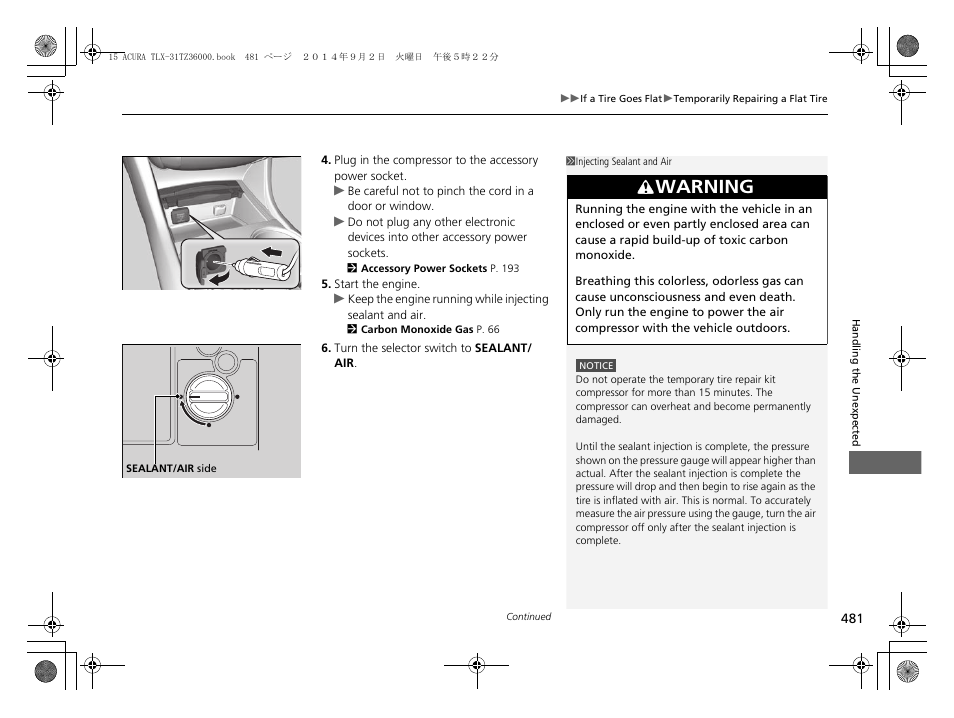 Warning | Acura 2015 TLX - Owner's Manual (Revised 12/13/2014) User Manual | Page 482 / 545