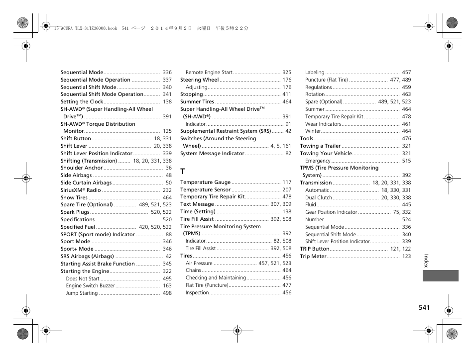 Acura 2015 TLX - Owner's Manual (Revised 12/13/2014) User Manual | Page 542 / 545