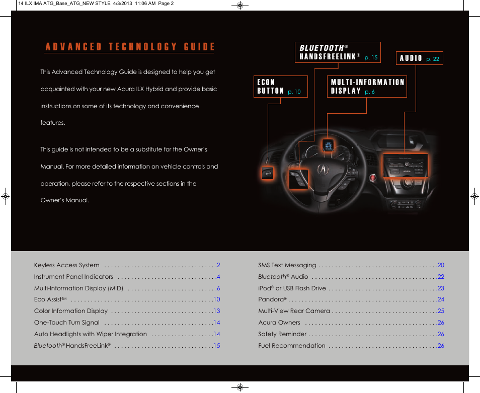 Acura 2014 ILX Hybrid - Advanced Technology Guide (Base) User Manual | Page 2 / 15