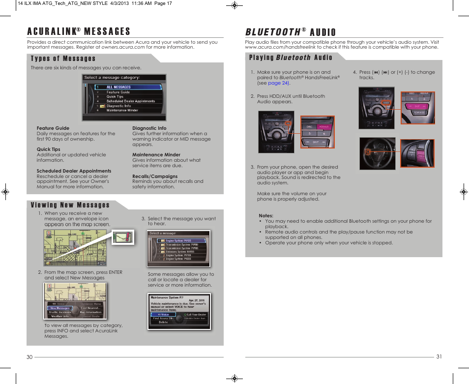 P. 31, P. 30, Audio | Acura 2014 ILX Hybrid - Advanced Technology Guide (Tech) User Manual | Page 17 / 20