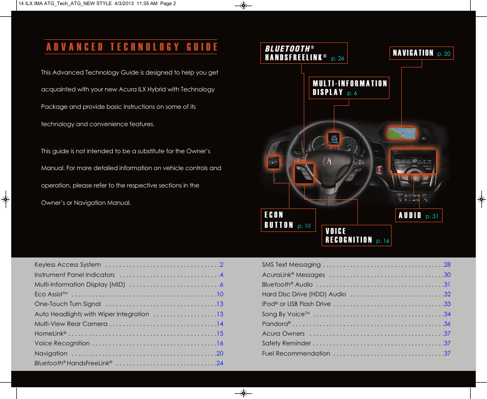Navigation | Acura 2014 ILX Hybrid - Advanced Technology Guide (Tech) User Manual | Page 2 / 20