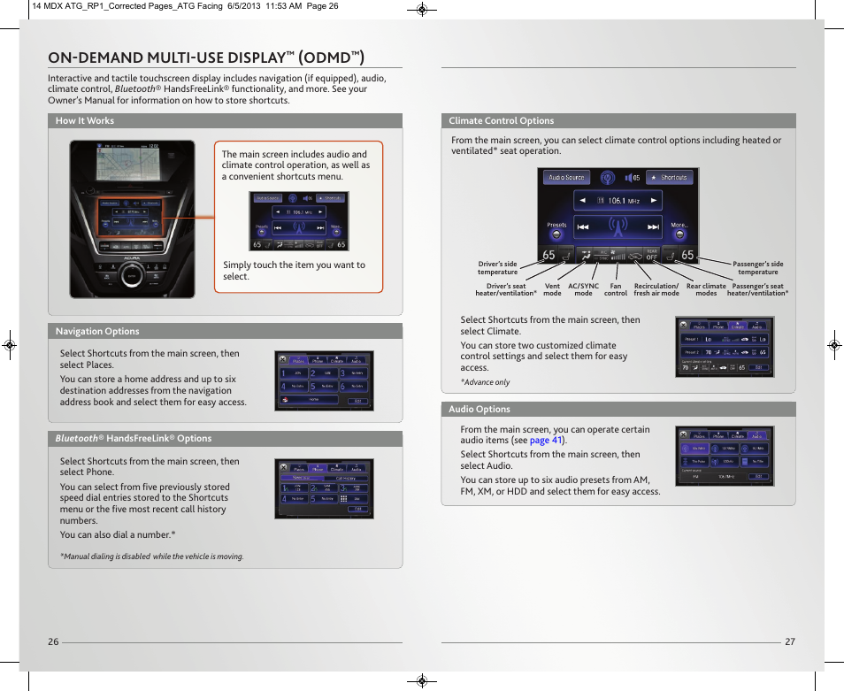 P. 26, On-demand multi-use display, Odmd | Acura 2014 MDX - Advanced Technology Guide User Manual | Page 15 / 28