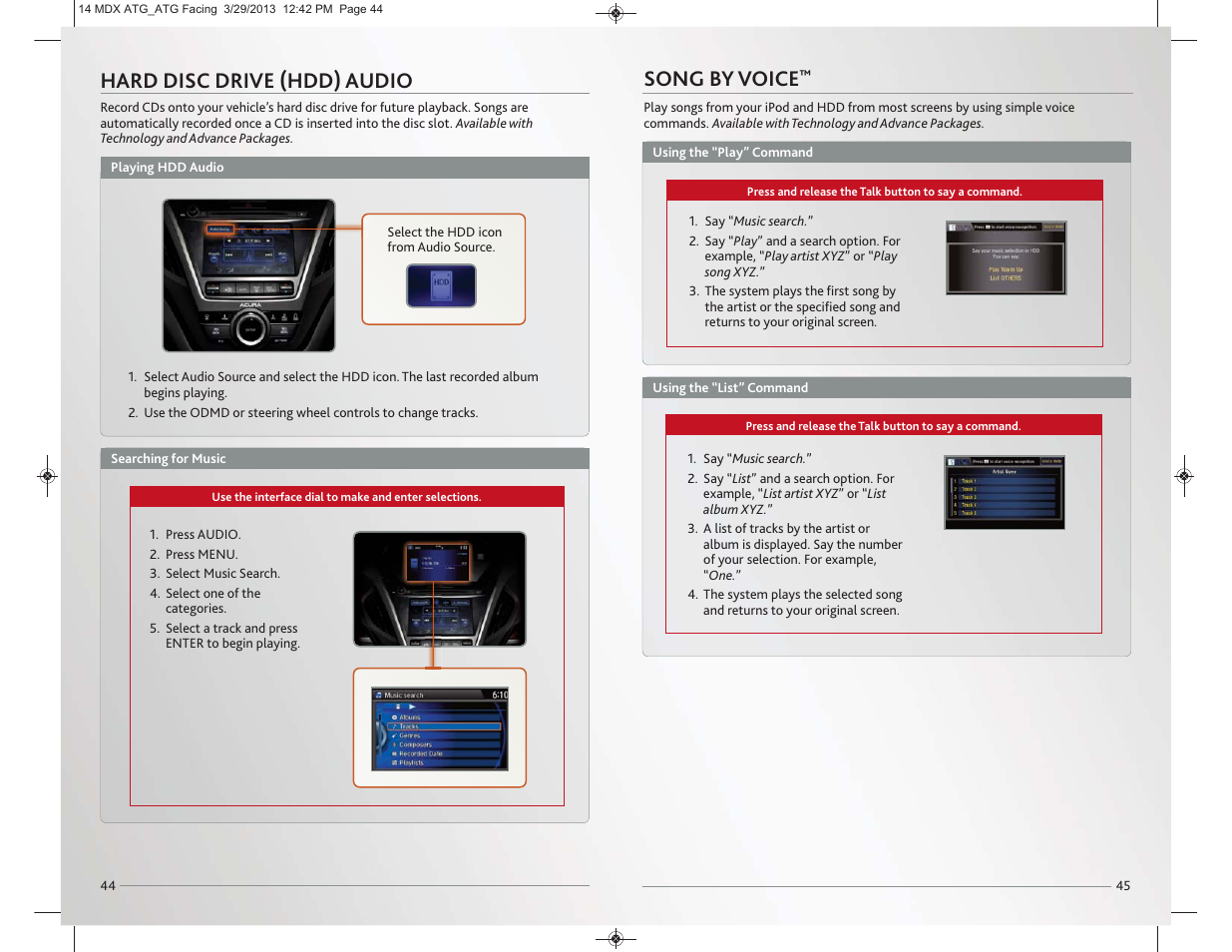 Hard disc drive (hdd) audio, Song by voice | Acura 2014 MDX - Advanced Technology Guide User Manual | Page 24 / 28