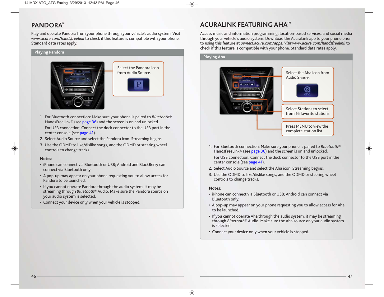 Pandora, Acuralink featuring aha | Acura 2014 MDX - Advanced Technology Guide User Manual | Page 25 / 28