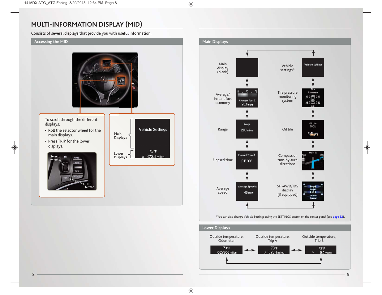 Display, P. 8, Multi-information display (mid) | Acura 2014 MDX - Advanced Technology Guide User Manual | Page 6 / 28