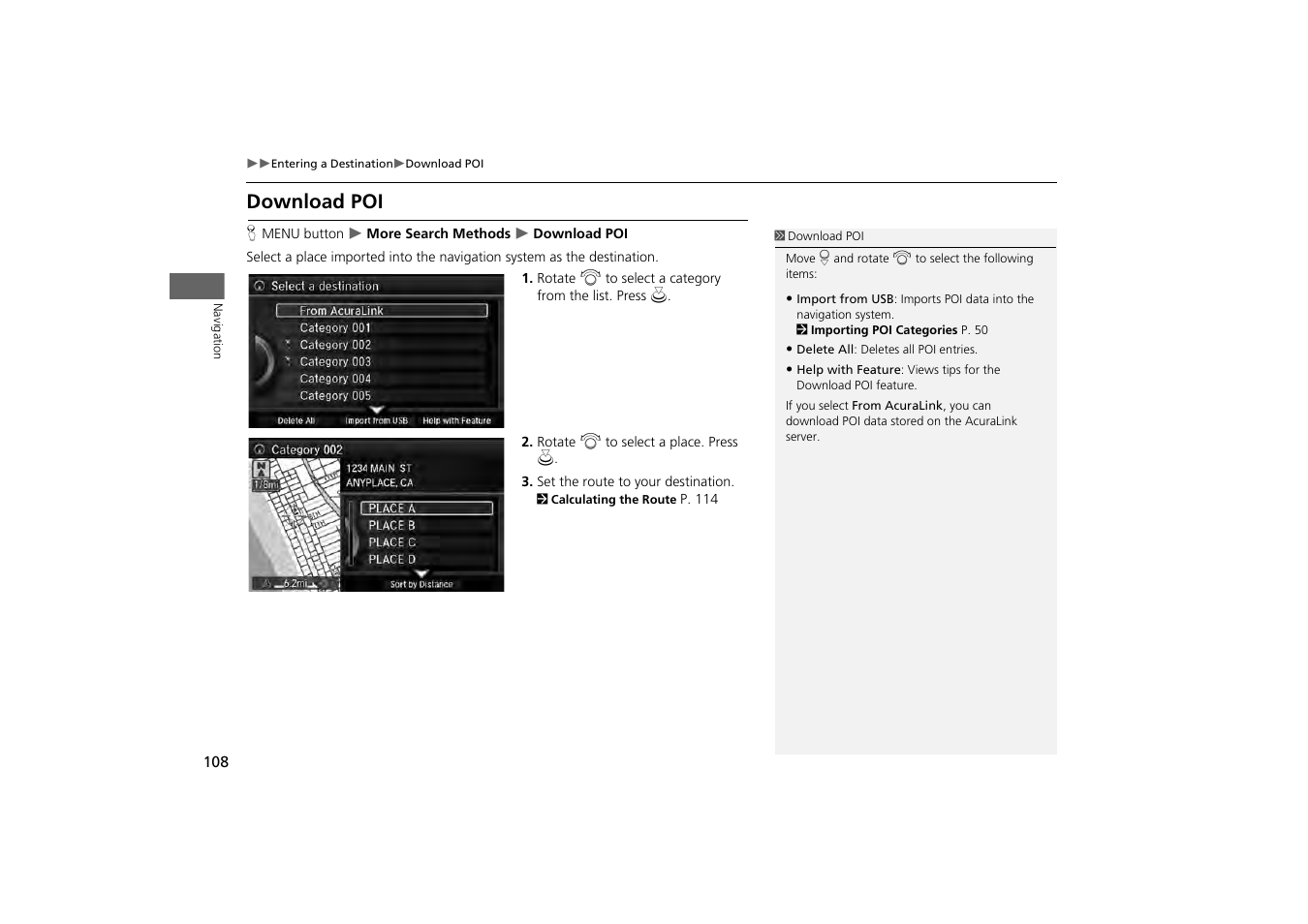 Download poi, 2 download poi, P. 108 | Acura 2014 MDX - Navigation Manual User Manual | Page 109 / 343