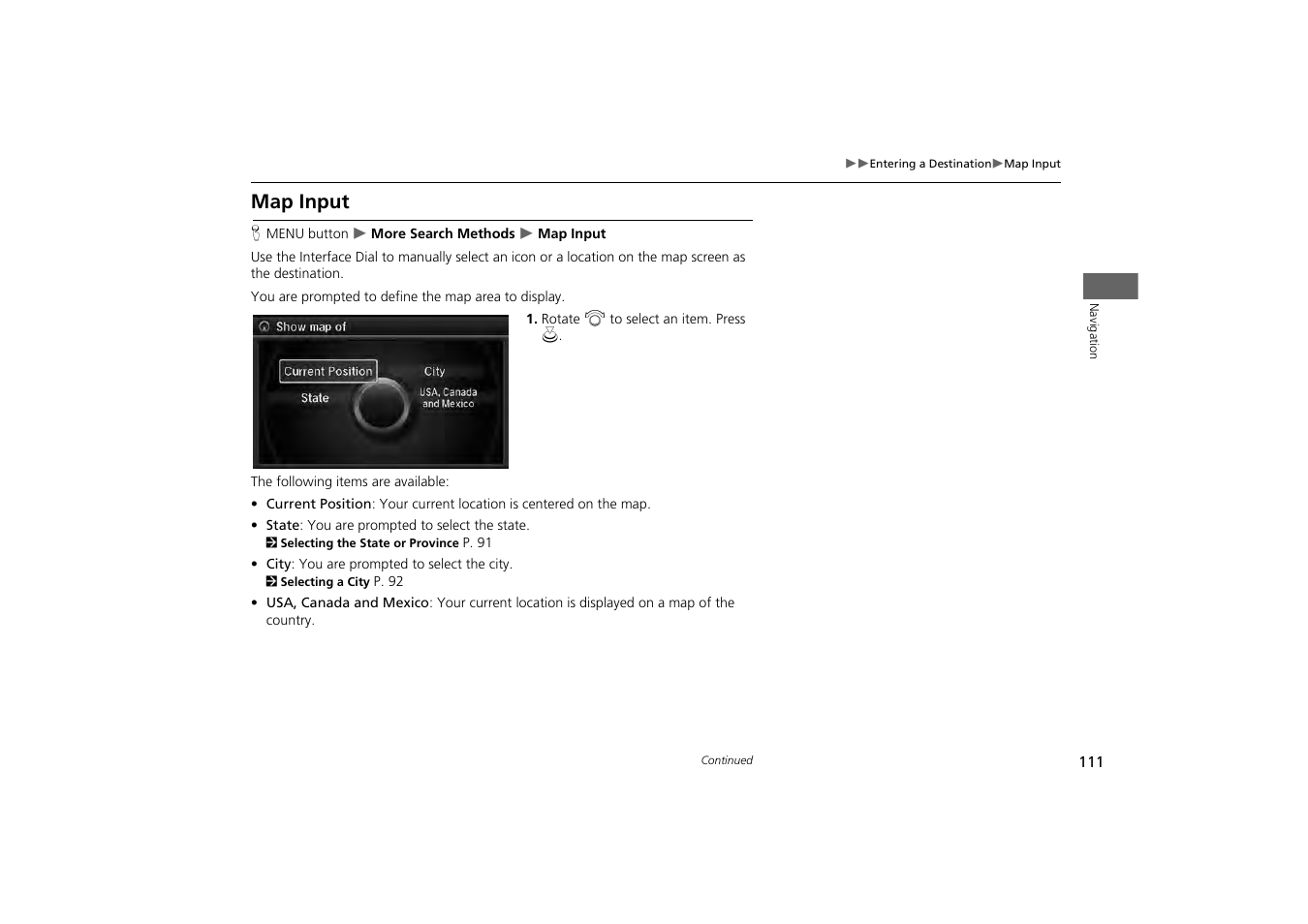 Map input, P. 111, 2 map input | Acura 2014 MDX - Navigation Manual User Manual | Page 112 / 343