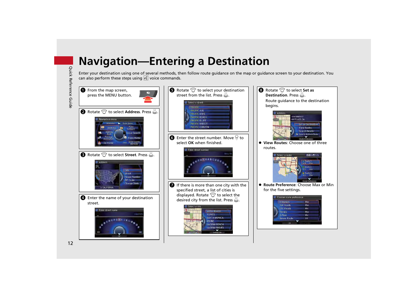 Navigation—entering a destination | Acura 2014 MDX - Navigation Manual User Manual | Page 13 / 343