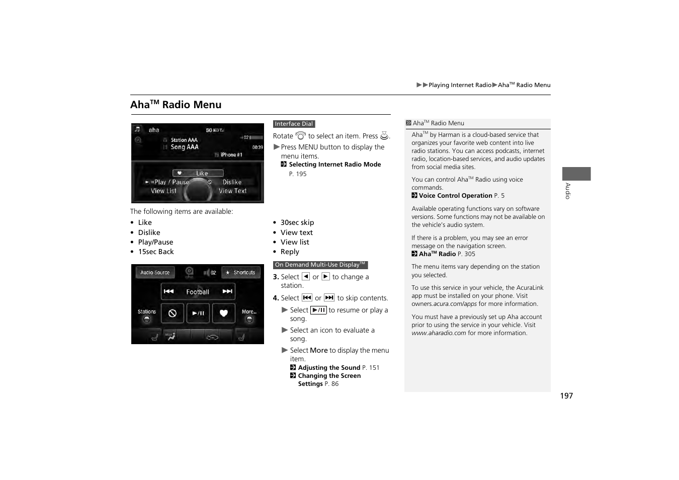 Radio menu | Acura 2014 MDX - Navigation Manual User Manual | Page 198 / 343