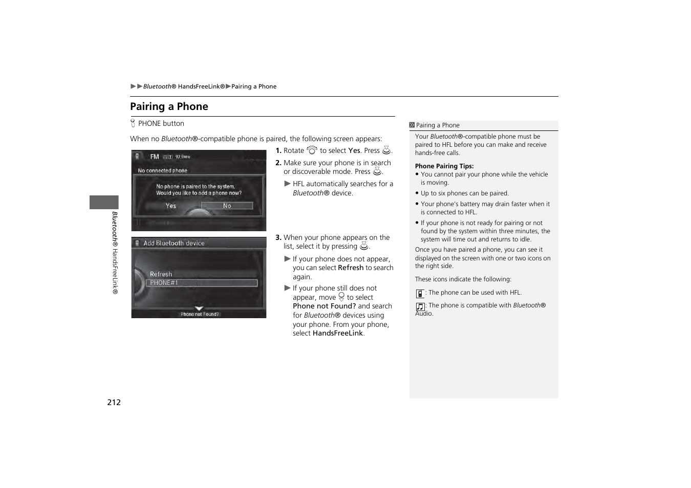 Tton, P212), Pairing a phone | Acura 2014 MDX - Navigation Manual User Manual | Page 213 / 343