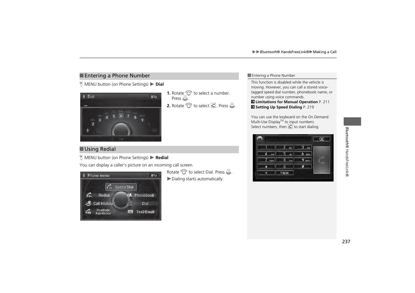 Numbers. 2 entering a phone number p. 237 | Acura 2014 MDX - Navigation Manual User Manual | Page 238 / 343