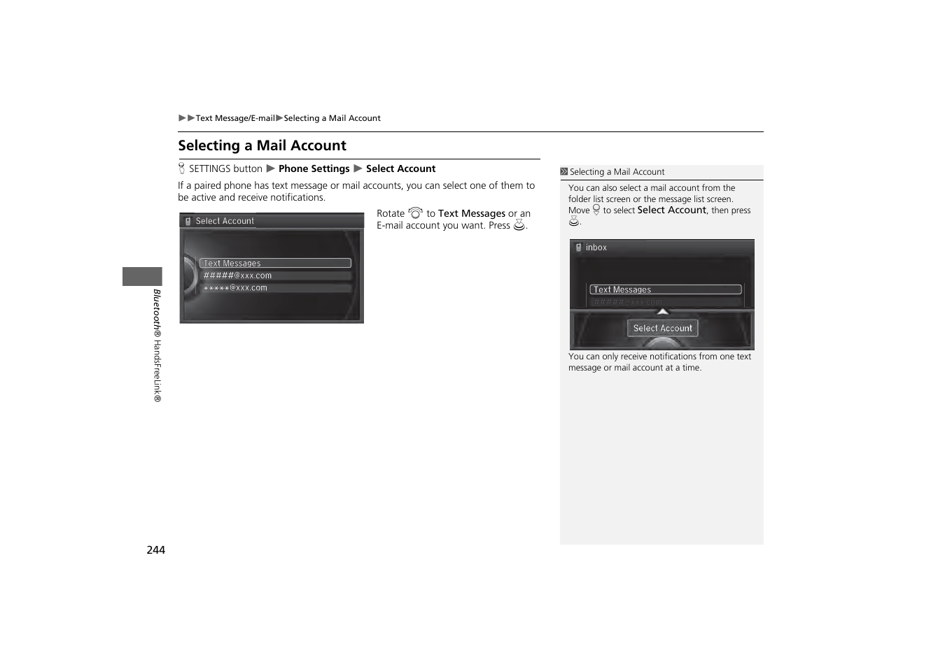 Selecting a mail account | Acura 2014 MDX - Navigation Manual User Manual | Page 245 / 343