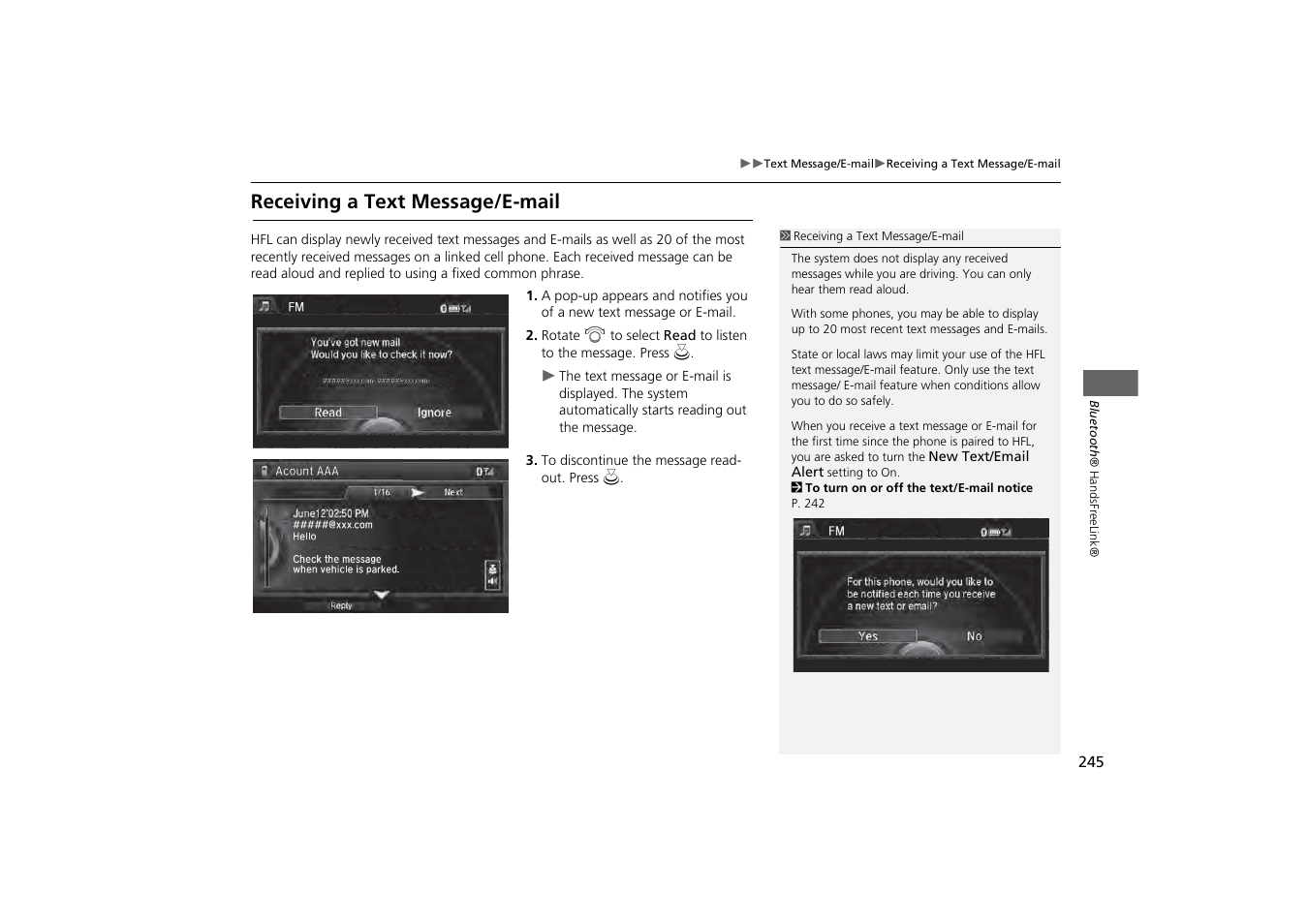 Receiving a text message/e-mail | Acura 2014 MDX - Navigation Manual User Manual | Page 246 / 343