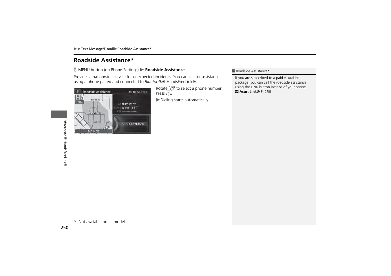 Roadside assistance | Acura 2014 MDX - Navigation Manual User Manual | Page 251 / 343