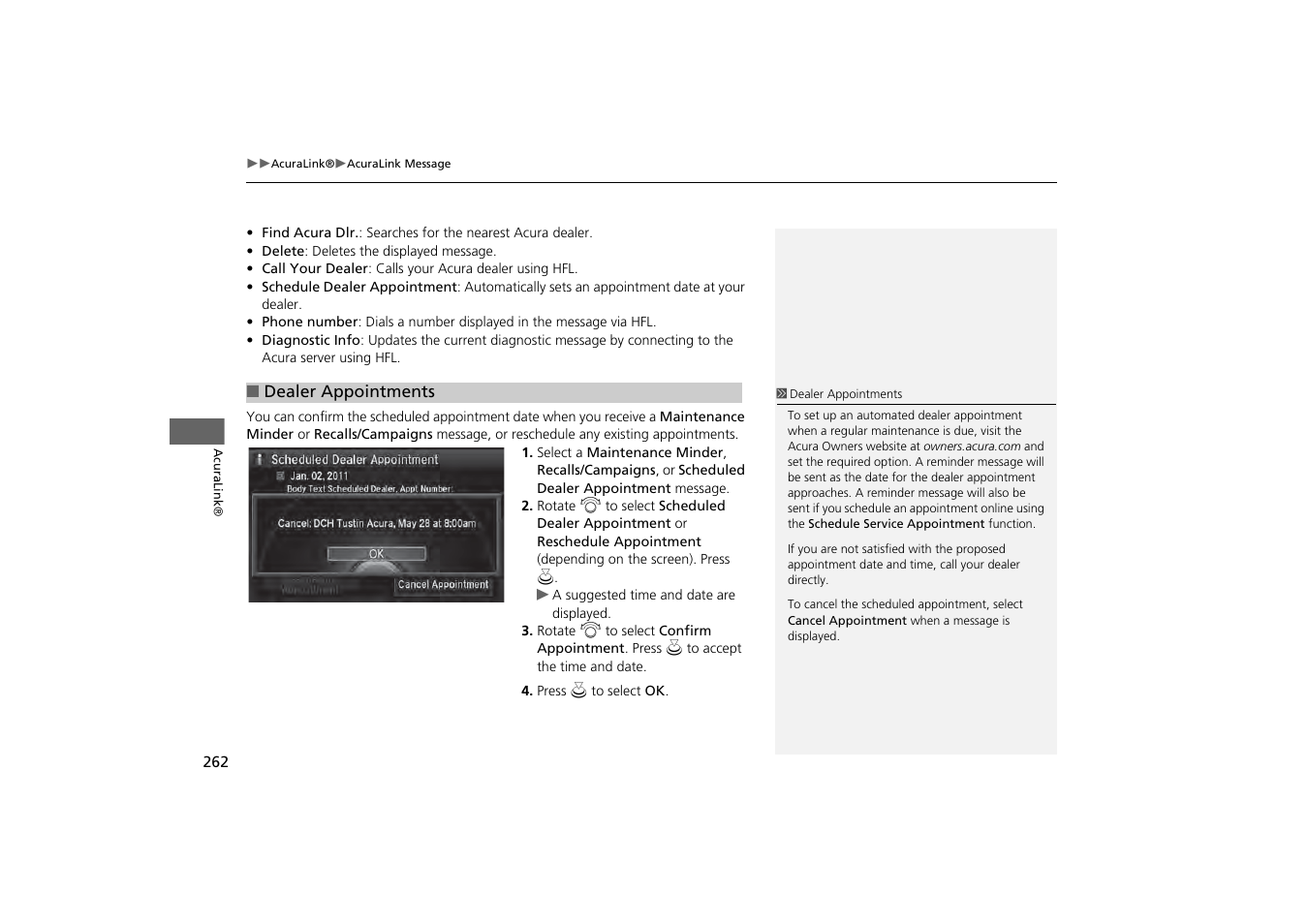 2 dealer appointments, P. 262 | Acura 2014 MDX - Navigation Manual User Manual | Page 263 / 343