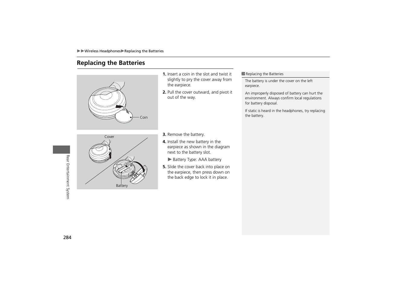 Replacing the batteries | Acura 2014 MDX - Navigation Manual User Manual | Page 285 / 343