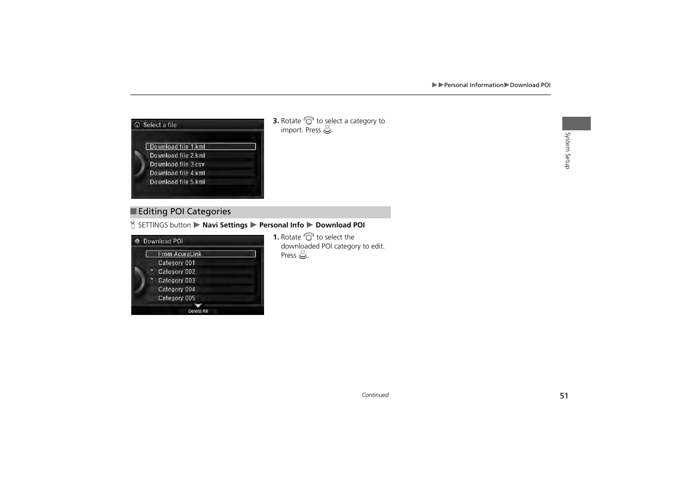 Gories, Editing poi categories, P. 51 | Acura 2014 MDX - Navigation Manual User Manual | Page 52 / 343