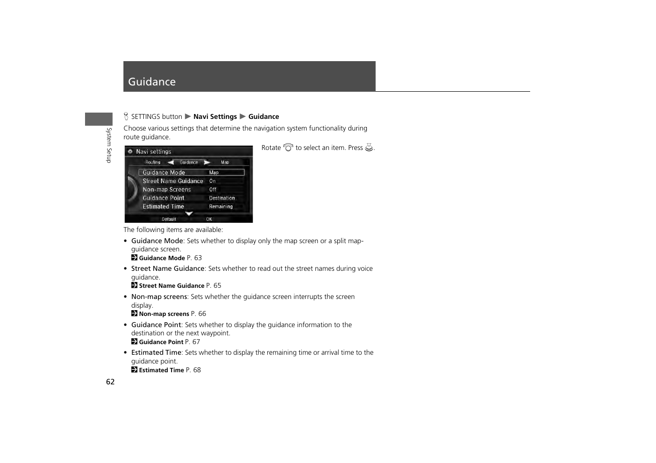Guidance 62, Guidance | Acura 2014 MDX - Navigation Manual User Manual | Page 63 / 343