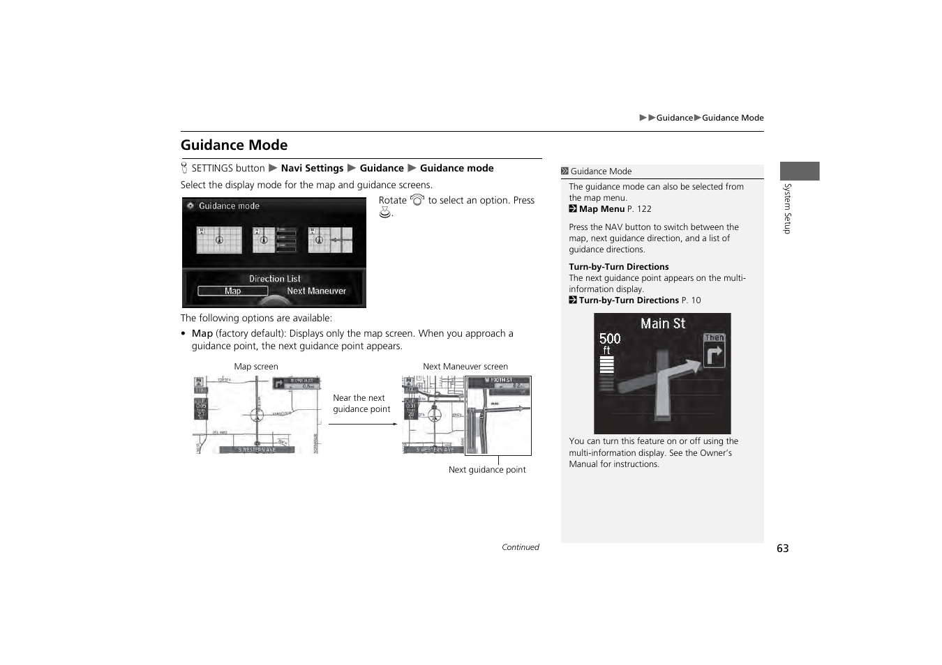 Guidance mode, P. 63 | Acura 2014 MDX - Navigation Manual User Manual | Page 64 / 343