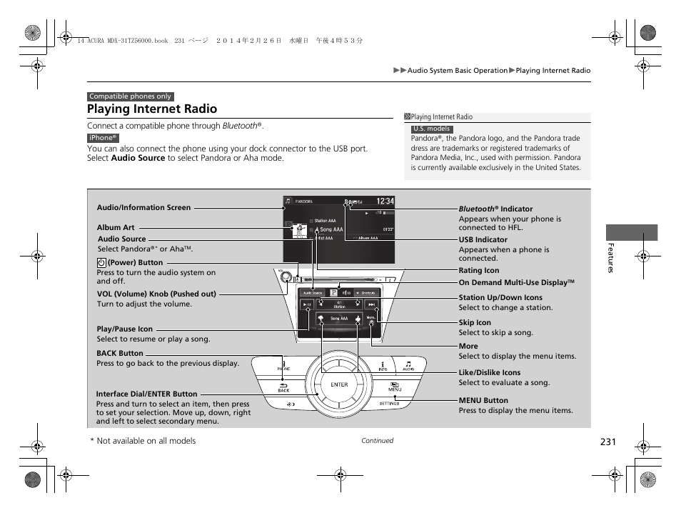 Playing internet radio | Acura 2014 MDX - Owner's Manual User Manual | Page 232 / 501