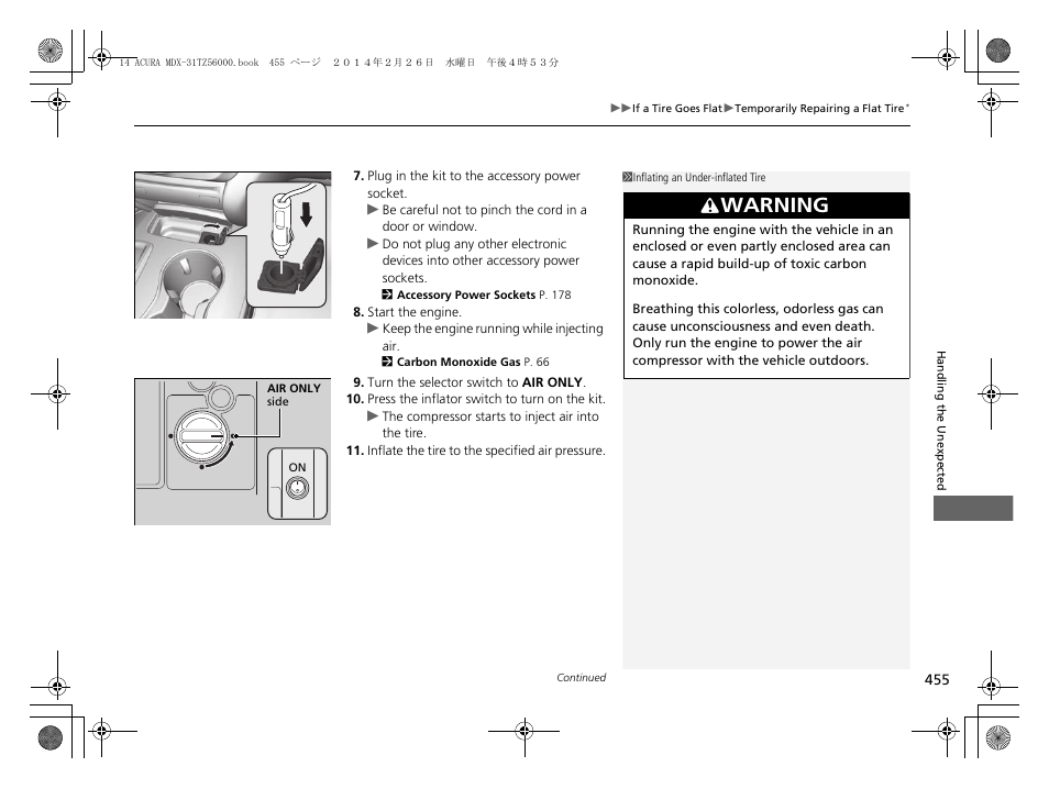 Warning | Acura 2014 MDX - Owner's Manual User Manual | Page 456 / 501
