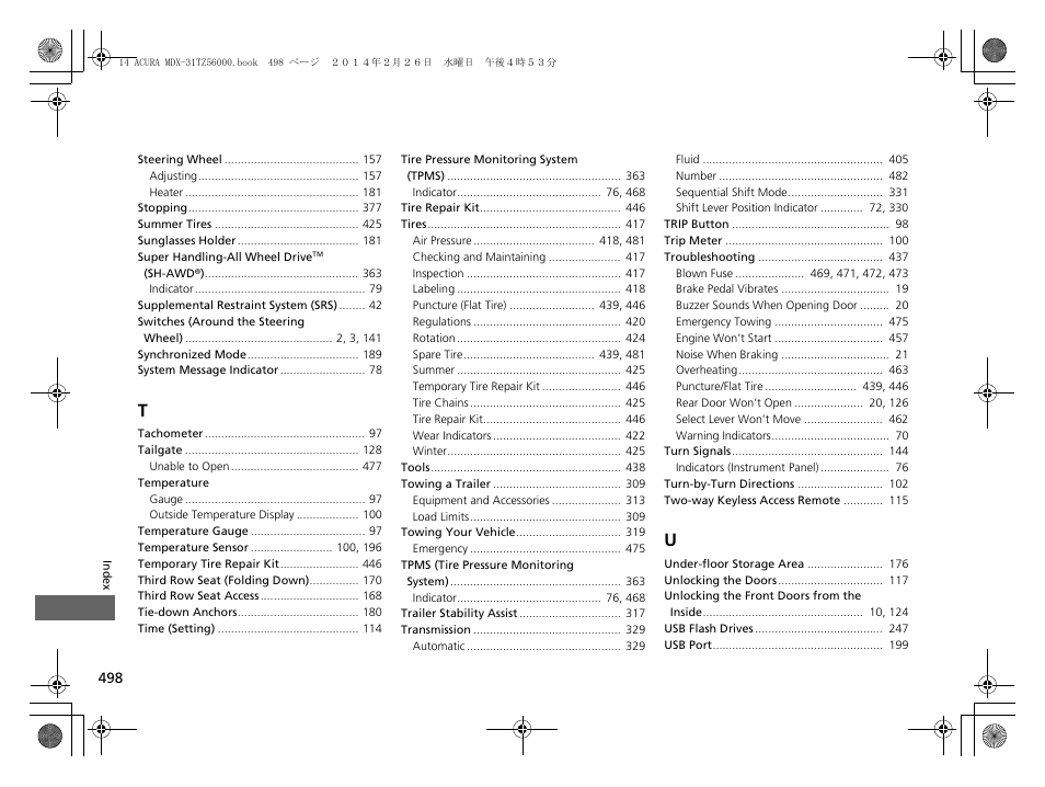 Acura 2014 MDX - Owner's Manual User Manual | Page 499 / 501