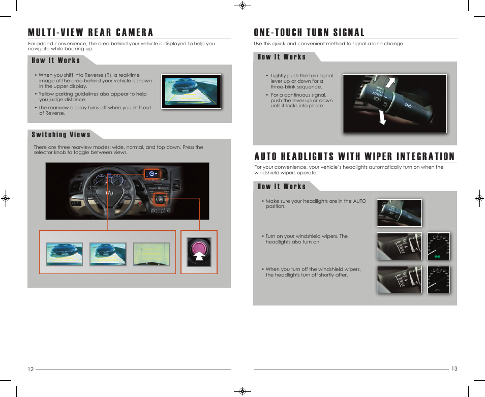 One-touch turn signal, Auto headlights with wiper integration | Acura 2014 RDX - Advanced Technology Guide (Base) User Manual | Page 8 / 14