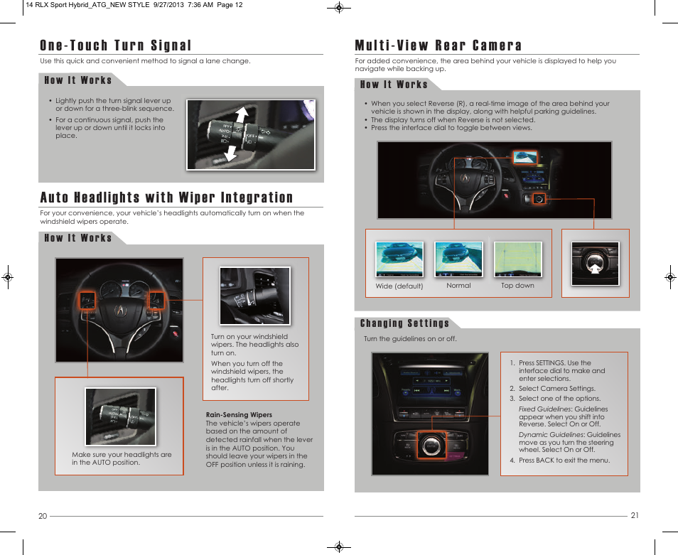 Auto headlights with wiper integration | Acura 2014 RLX Hybrid - Advanced Technology Guide User Manual | Page 12 / 29