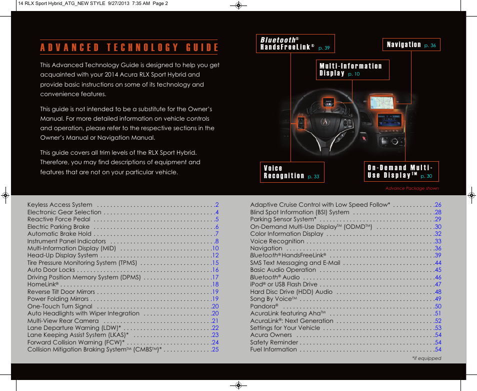 Acura 2014 RLX Hybrid - Advanced Technology Guide User Manual | Page 2 / 29