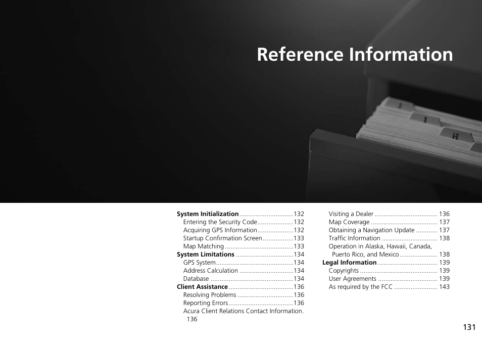 Reference information, 2 reference information p. 131, P.131 | Acura 2014 RLX Hybrid - Navigation Manual User Manual | Page 132 / 156