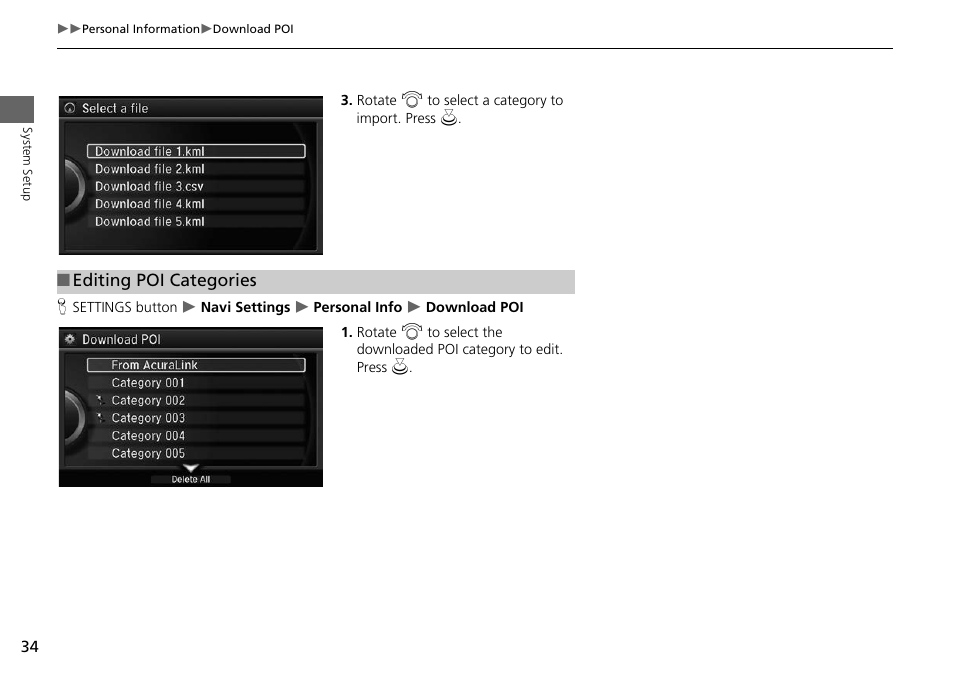 2 editing poi categories, P. 34 | Acura 2014 RLX Hybrid - Navigation Manual User Manual | Page 35 / 156