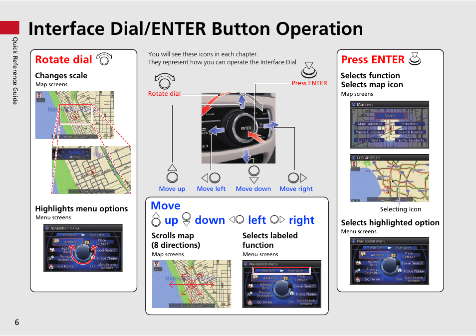 Interface dial/enter button operation, Button | Acura 2014 RLX Hybrid - Navigation Manual User Manual | Page 7 / 156