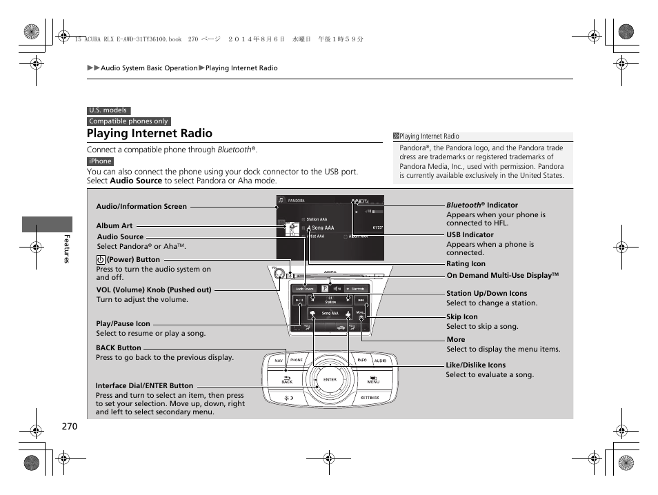 Playing internet radio | Acura 2014 RLX Hybrid - Owner's Manual User Manual | Page 271 / 565