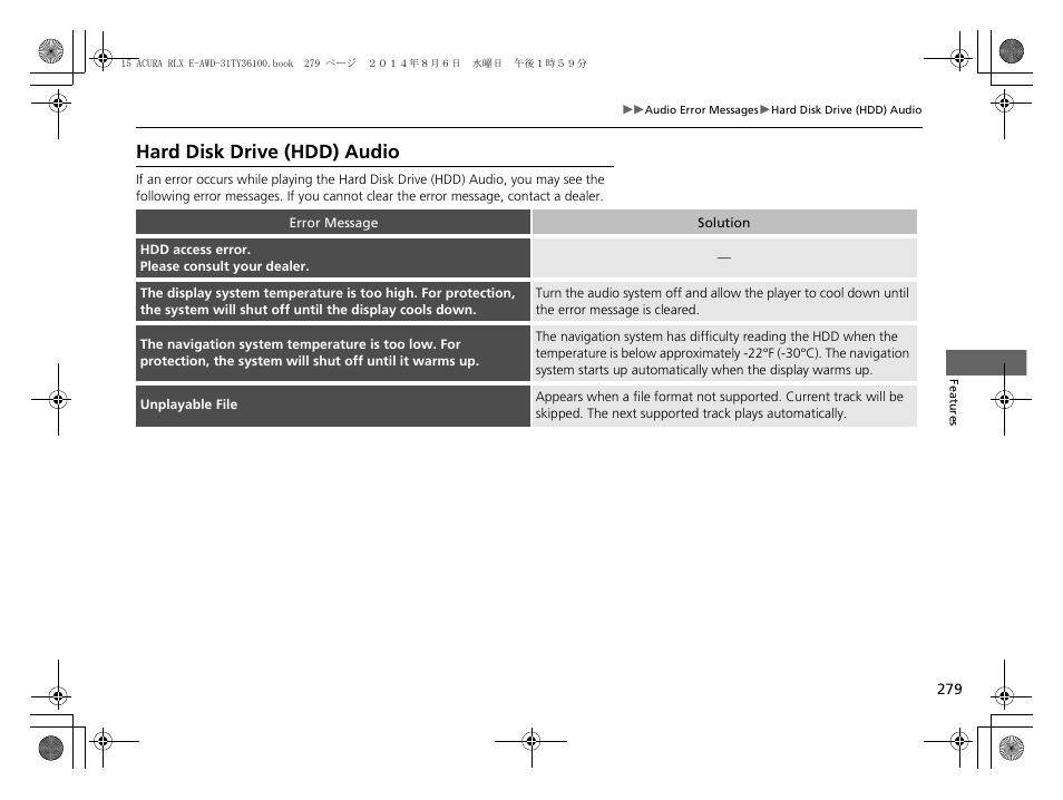 Hard disk drive (hdd) audio | Acura 2014 RLX Hybrid - Owner's Manual User Manual | Page 280 / 565