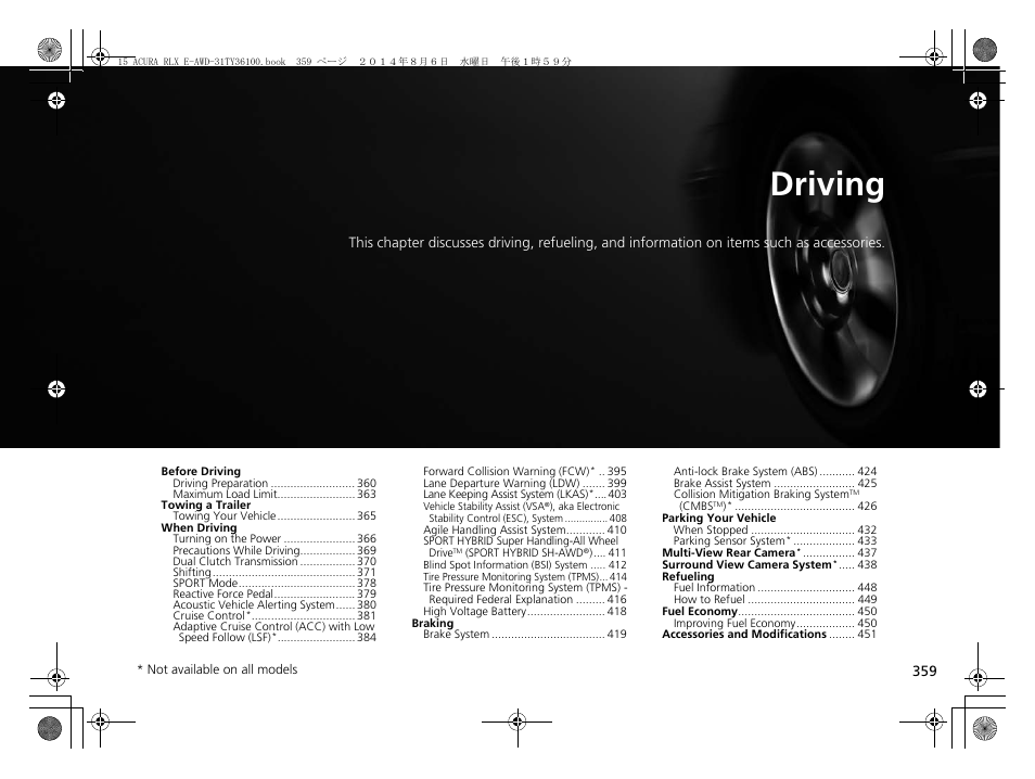 Driving | Acura 2014 RLX Hybrid - Owner's Manual User Manual | Page 360 / 565