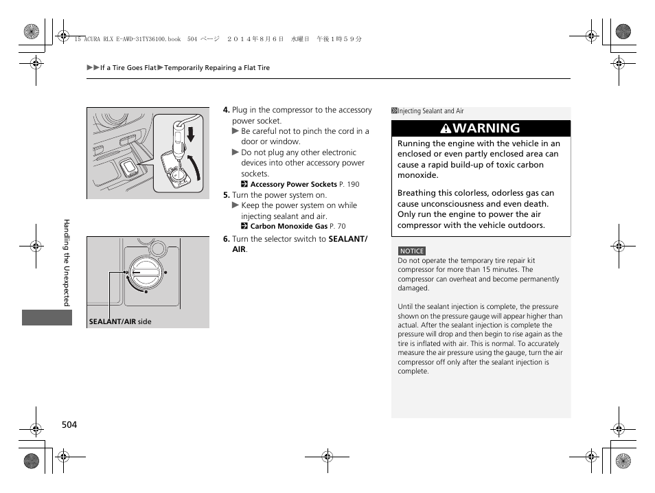 Warning | Acura 2014 RLX Hybrid - Owner's Manual User Manual | Page 505 / 565